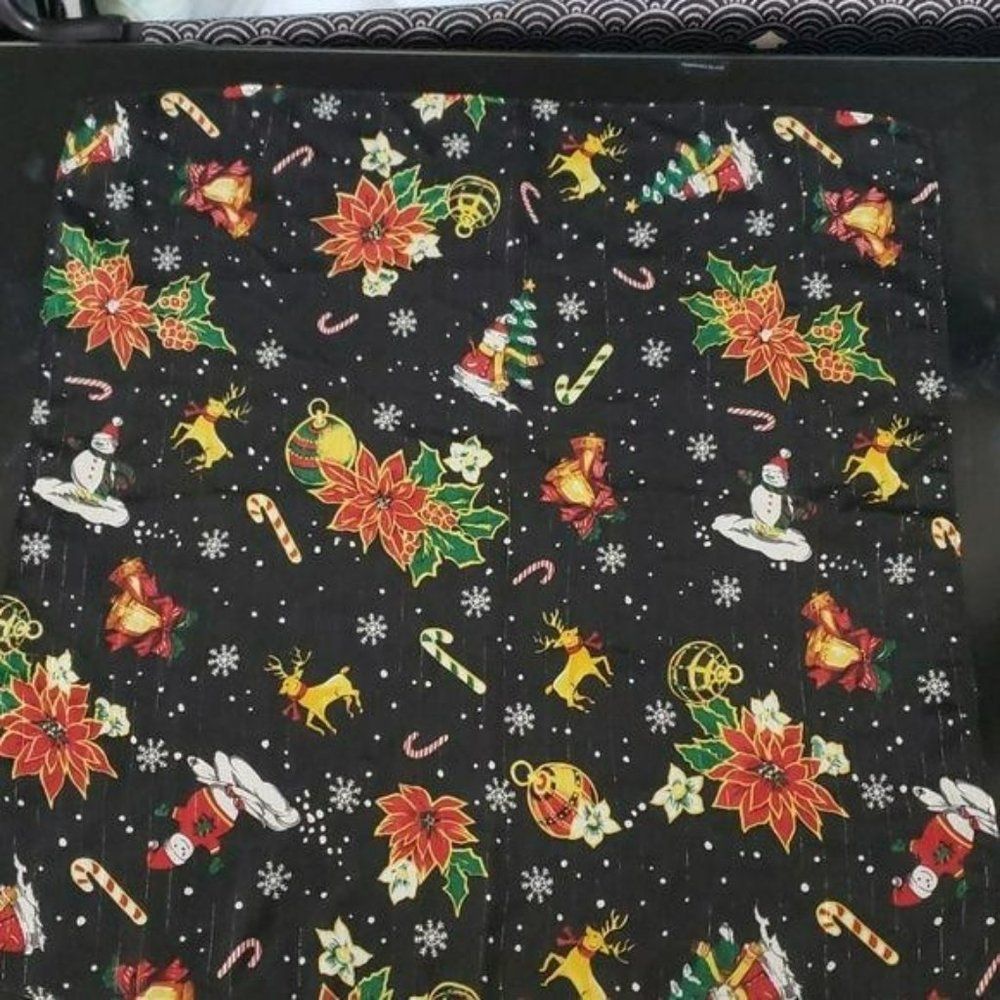 Cejon Christmas Scarf Black Metallic Gold Stripe Poinsettia Snowman Square 20x20